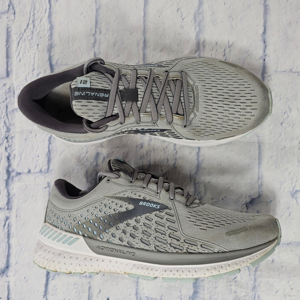 Brooks Adrenaline GTS 21 Running Shoes Women 10 W Grey Aqua Stability Athletic